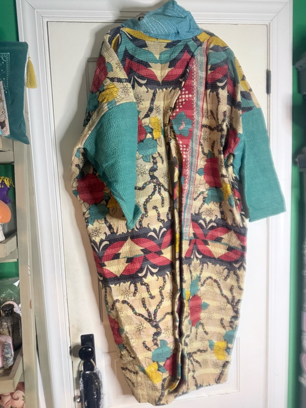 Kantha Bae Patchwork Split Cowl Long Coat - Multicolor - Picture 2 of 2